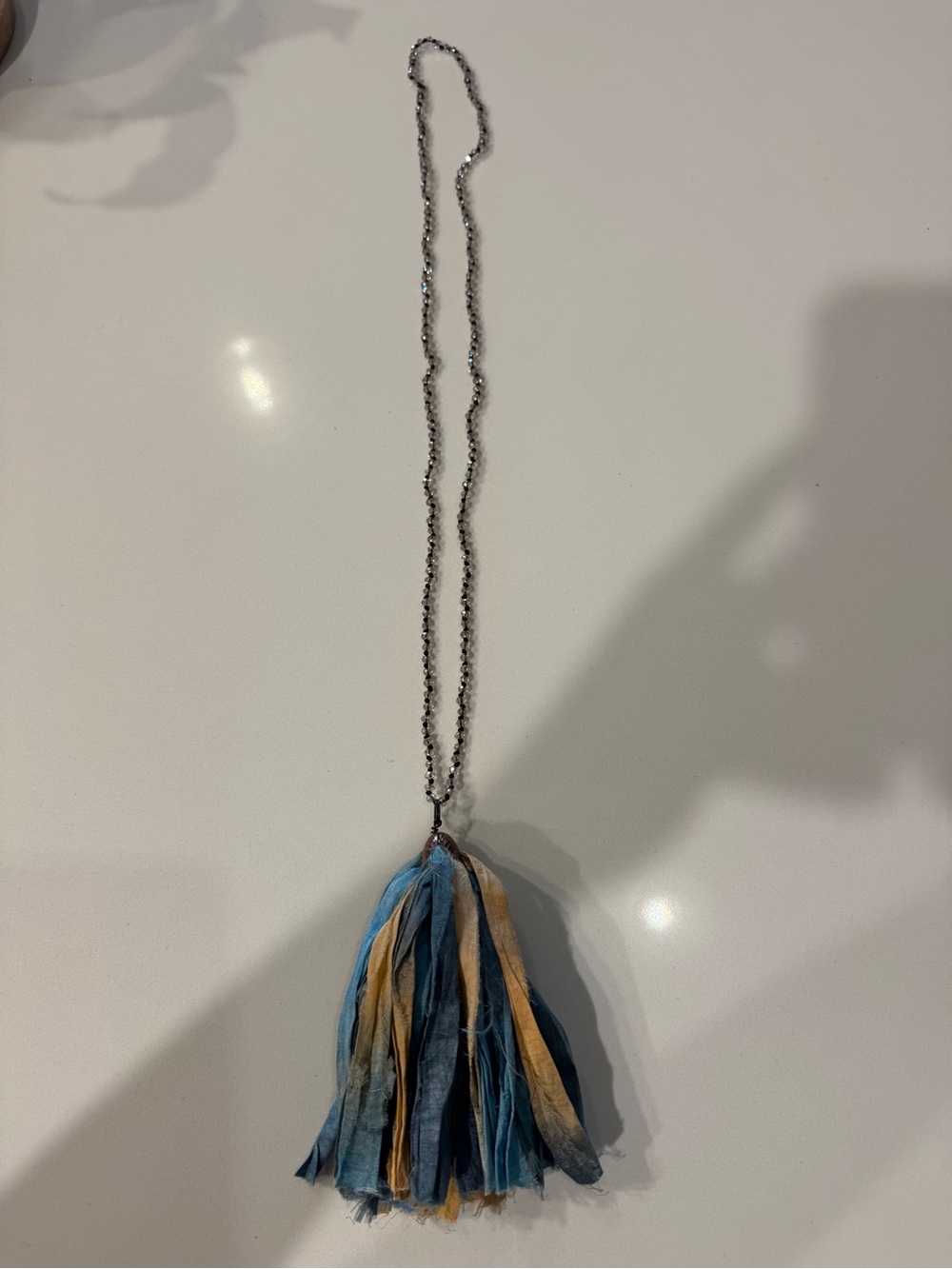 Blue & Tan Tassel Pendant Necklace - Women's Fashion Necklace